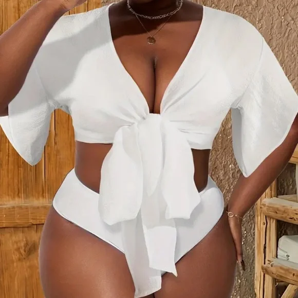 NEW| Plus Size Beachwear Essential Women’s Stylish Tie-Front Cover-Up - Picture 4 of 4